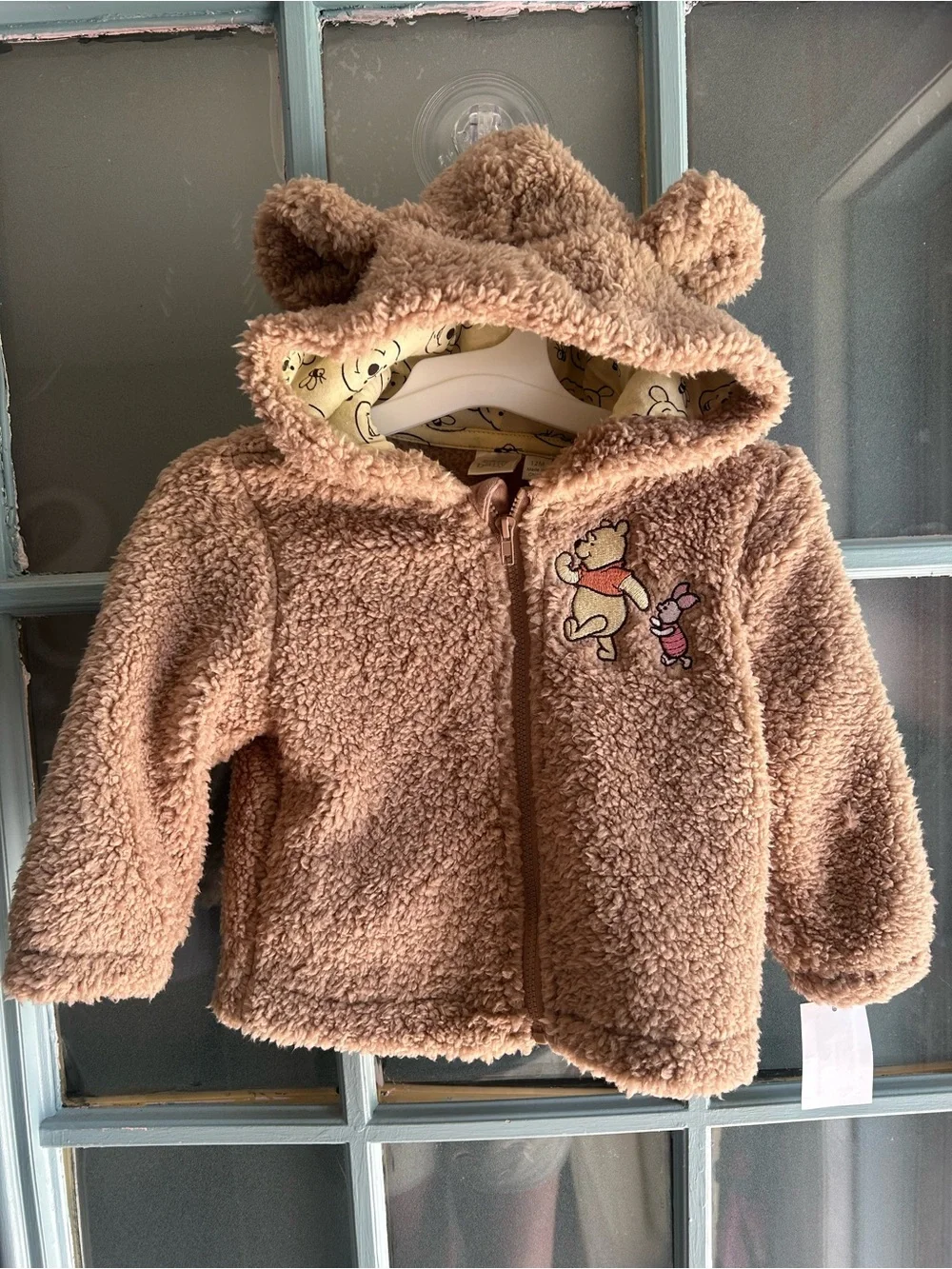 Disney Baby Winnie the Pooh Hooded Jacket Sherpa Zip Up Sweatshirt Teddy Tan 12M